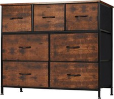 Brown 7 Drawers Dresser Bedroom Fabric Chest of Drawers Organizer Storage Tower picture