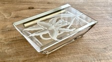 Vintage MCM Heavy Etched Orchid Glass Trinket Box Hinged Tapered Undivided Large picture
