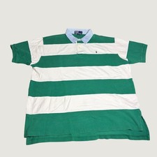 Polo Ralph Lauren Vintage Stripe Polo Green White With Denim Collar Mens XL picture