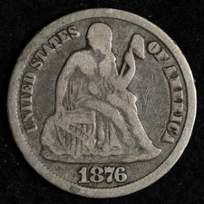 1876-CC DDO Seated Liberty Silver Dime VF+ E189 YGKER picture