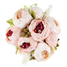 EZFLOWERY 5 PACK Artificial Peony Silk Flowers Arrangement Bouquet - Peach picture
