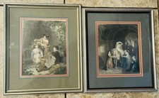 Antique Set 2 Hand Colored  Engraved Prints “Crown of Hops” “ Lady Godiva” 1850 picture