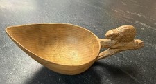 Vintage Hand Carved Wooden Canoe Cup Beaver Folk Art Woodsman Dipper Mug 7.75