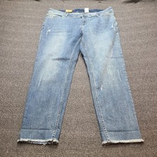 H&M Girlfriend Jeans Women 18 Blue Excellent Low Waist Distressed Raw Hem picture