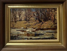 Indrikis Andreevic Zeberins Signed 1942 Autumn River Oil Painting Landscape picture