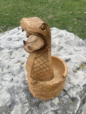 VTG Hand Carved Cobra Snake Ashtray Serpent Wooden Trinket/Candy Dish 8