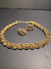 VTG Trifari Brown Black Rhinestone 1963 Cavalcade Necklace  Earrings picture