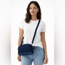 LUG RFID Punter  Quilted Navy Blue & Glitter Crossbody Bag Adjustable Strap picture