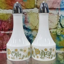 Vintage Gemco White Milk Glass Oil and Vinegar Dispenser Retro Floral Flower USA picture