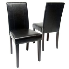 Roundhill Furniture C020BK Black Parsons Dining Chairs Set of 2 Faux Leather picture