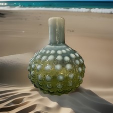 Vintage Green & Blue Iridescent Hobnail Glass Vase picture