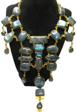 Gorgeous HUGE Genuine Labradorite Golden Bib Necklace picture