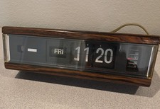 Vintage 1970s Copal 229 Flip Clock Alarm Day Walnut Color Woodgrain Japan Works picture