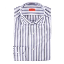 Isaia Modern 'Mix Fit' Slate Blue and Gray Stripe Cotton Dress Shirt 15 (Eu 38) picture