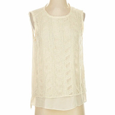 Vince Women's Ivory Round Neck Sleeveless Double Layer Top picture