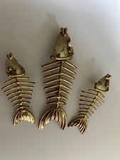 Artisan Signed IXEL  Mixed-Metal Fish Skeleton Brooch/Pendant & Pierced Earrings picture