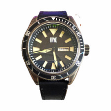 Frye Quartz 42mm 10 ATM Diver Black Dial Black Leather Strap Day/Date picture