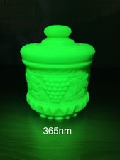 Fenton Lime Custard Uranium Glass Biscuit Cookie Jar Grape and Cable 4.8 Lbs picture