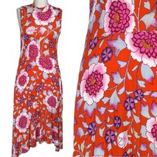 Maeve Anthropologie Orange Floral Stretch Asymmetrical Midi Dress Size Small picture