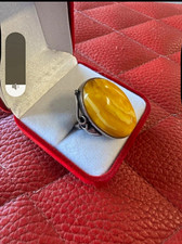 925 Sterling Silver Amber vintage antique Bezel Ring Size 7 picture