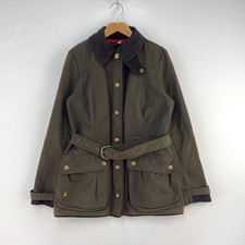 Joules Wax Jacket Womens UK 8 Olive Green Milbury Belted Country Horse Lined picture