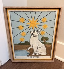 BP Home Woven Embroidered Textile Wall Art THE STAR White Cat Decor 12”x 15” picture