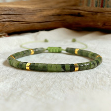 Natural Nephrite jade Dainty Bracelet Green Gemstone Minimalist Healing Jewelry picture