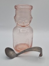 Vintage Brookfield Pink Baby Half Pint Milk Bottle With Separator Spoon.  picture