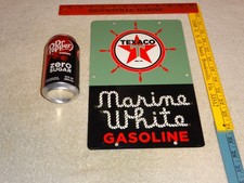 VINTAGE 1963 TEXACO MARINE WHITE GASOLINE⛽️ SHIPS WHEEL PORCELAIN METAL OIL SIGN picture