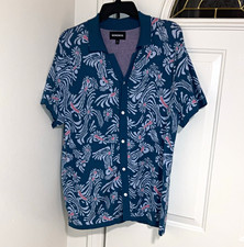 Bonobos Men's Cotton Knit Floral Polo Shirt Short Sleeve Blue Pink Size M picture