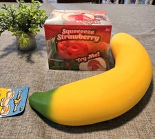 🍓 Lot of 2 Sunny Days Squeezy Squishy Jumbo Strawberry & Banana Toy🍌 picture