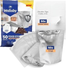 Wallaby 50 Count 1-Cup Gusset Mylar Bags, 11 Mil, Airtight, Silver, Heat-Sealabl picture