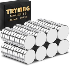 TRYMAG 80Pcs Neodymium Magnets Disc, 12 x 3mm Small Strong Round Rare Earth F... picture
