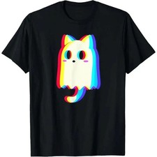 Trippy Vaporwave Ghost Cat Halloween  Men Women T-Shirt Graphic  Sizes S-5XL picture