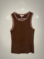 Maison d’Amélie Paris XS Brown Knit Tank Top Crochet Trim Boho picture