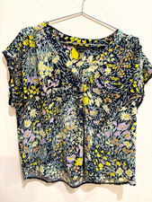 Ann Taylor Factory Women’s L Floral Multicolor V-Neck Short Sleeve Blouse picture