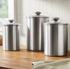 Set of 3 Stainless Steel Canisters with Glass Lids Kitchen Storage Food picture