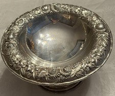 S Kirk & Son Sterling Silver Repousse 438 Footed Pedestal Bowl 7in Mono picture