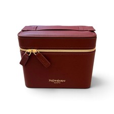YSL Yves Saint Laurent Beaute Burgundy Wine Cosmetic Vanity Case Gold Zip NEW  picture