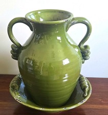 Exquisite Large Vintage Roma Antica Tuscan Green Ceramic Ewer Vase& Basin Set  picture