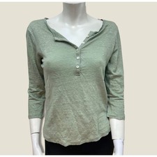 C&C California Henley Top Womens Medium Sage Green 100% Linen Coastal Boho picture