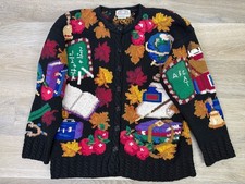 Vtg TRADITIONAL TRADING CO. Sz M Pinnochio Hand Knit Cardigan Sweater Teacher picture