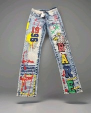 rue21 Premium Mens Skinny Jeans 38x32 Graffiti 1996 Paint Splatter Acid Wash NWT picture