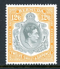 Bermuda 1938 KGVI 12 Shillings 6 Pence Yellow Orange & Gray Scott #127a Mint R43 picture