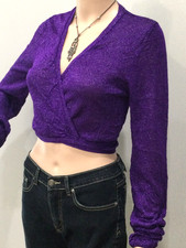 Authentic Vintage Italian Motivi L Purple Lurex Glam Top Long Sleeve Sweater Y2K picture