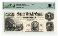 1854 State Stock Bank Marion Indiana $1 Proof IN400-G2p PMG 66 EPQ (68397) picture