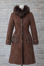 Vintage Via Veneto Shearling Sheepskin Coat Brown Real Fur Collar Pony Hair Trim picture