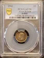 1941Great Britain Silver 3D S-4085 PCGS AU58 Toned 4610 picture