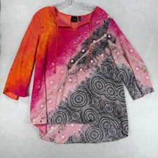 Rafaella Womens Large Abstract Geometric Print Tunic Top Pink Orange 3/4 Sleeve picture