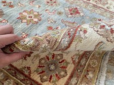 Blue Cream Ziegler Rug 5x6 ft, Vintage Afghan Hand Knotted Wool Floral Area Rug picture